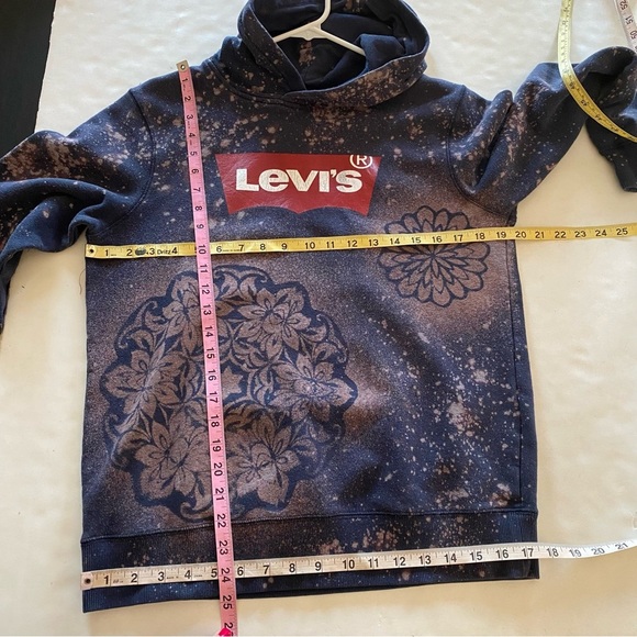 Levis Logo Sweatshirt Hoodie Pullover Men's XS Small Unisex Upcycled Blue Red - Picture 12 of 15